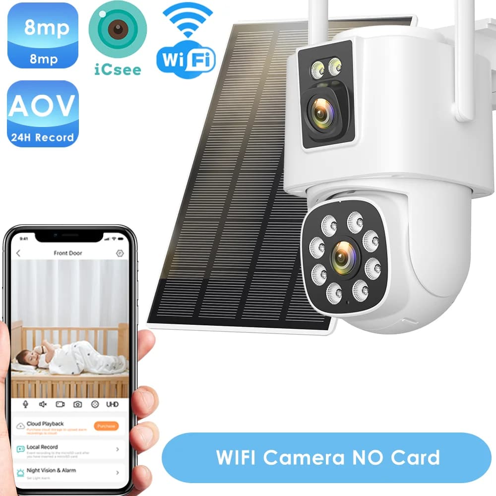 Caméra solaire 4G extérieure Wifi PTZ caméra IP 8MP 4K HD caméra de vidéosurveillance AOV enregistre