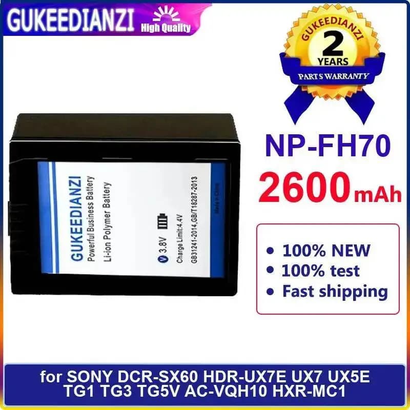 Batterie d'appareil photo 2600Mah pour Sony Dcr-SX60 Hdr-UX7E UX7 UX5E TG1 TG3 TG5V AC-VQH10 Hxr-MC1