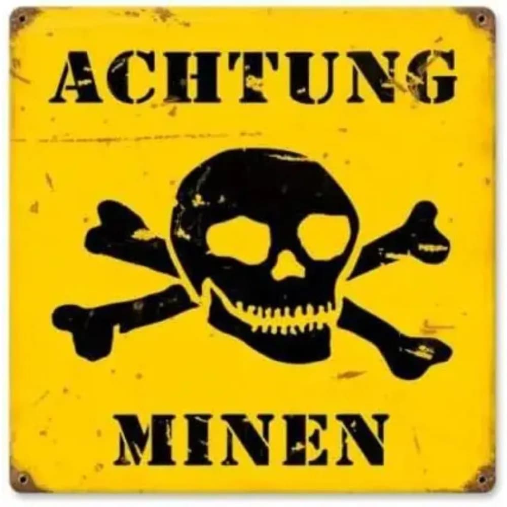 Panneau métallique AchtungMinenWW2 Achtung Minen German WWII Land Mines - Décoration murale pour Man