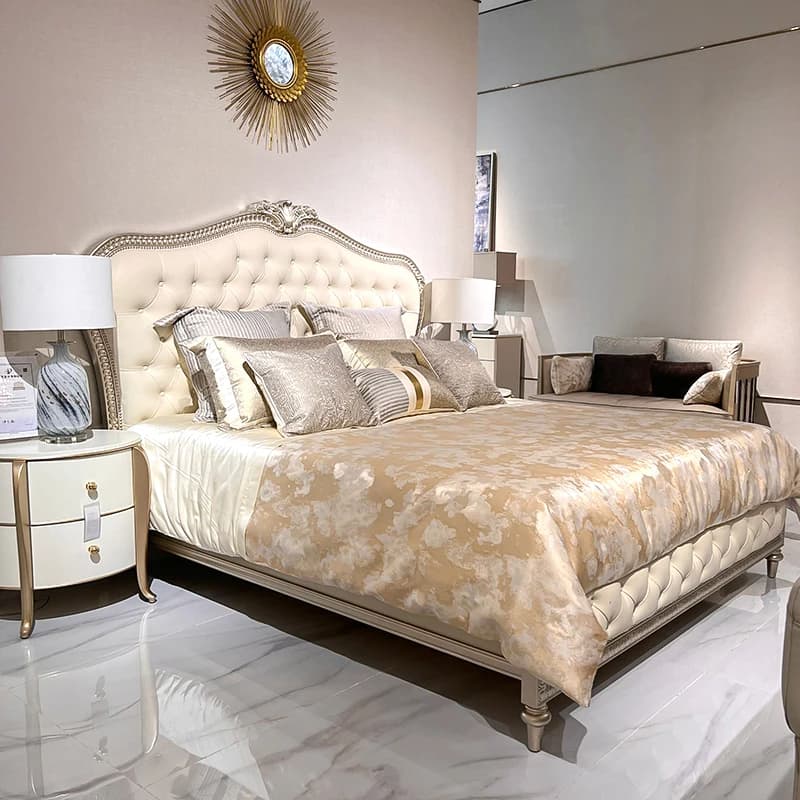 Ensemble de meubles de chambre à coucher modernes de luxe français, cadre de lit en bois massif de h