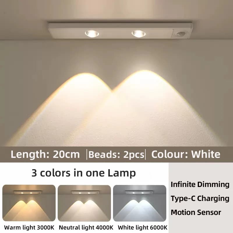 Lumière LED blanche/noire pour armoire, Rechargeable par USB, capteur de mouvement, pour cuisine, ga
