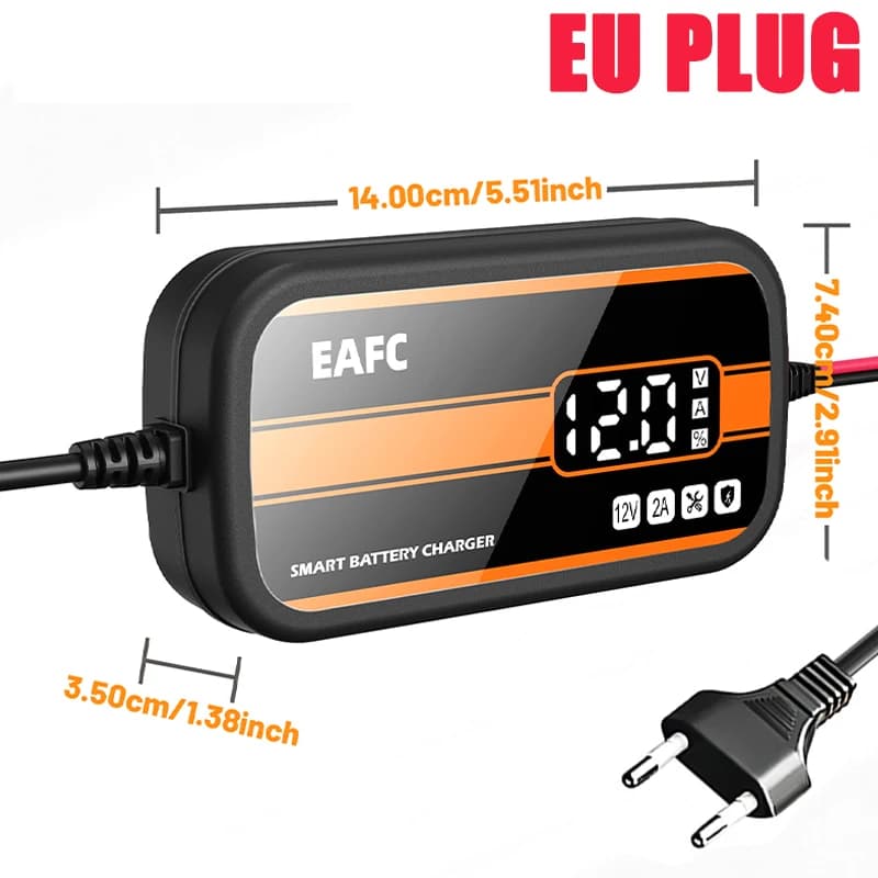 Chargeur de batterie de voiture portable EAFC 12V 2A avec écran LCD pour réparation de batteries au