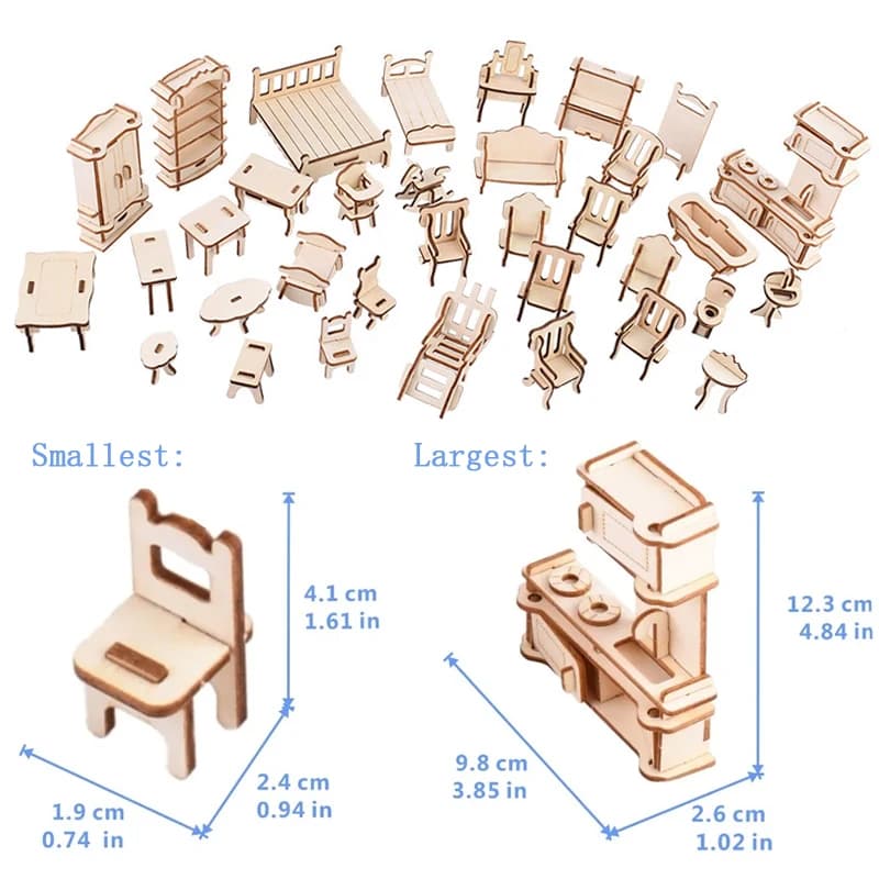 Ensemble de meubles miniatures pour maison de poupée en bois, bricolage, pour faire semblant de joue