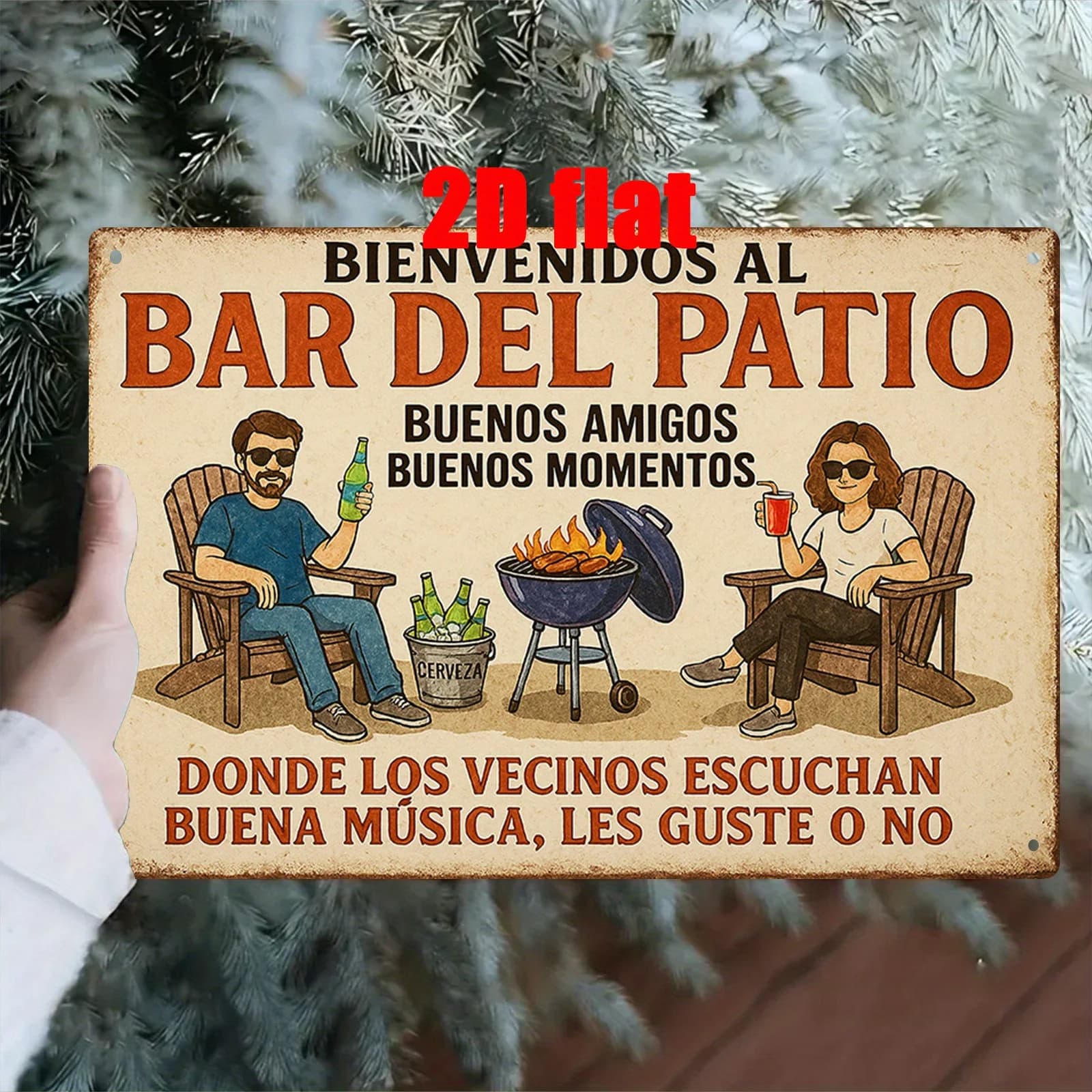 Panneau en métal rétro « Bienvenidos al Bar del Patio » pour décoration murale de bar de patio, barb