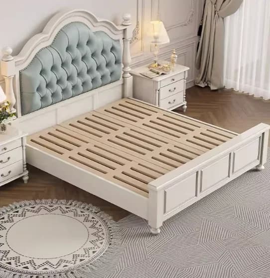 Lit double blanc esthétique pour adolescentes, cadre de lit de luxe, plateforme lounge, accessoires
