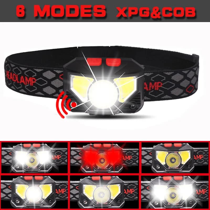6 Modes capteur de mouvement XPE + COB LED lampe frontale lampe de poche USB Rechargeable étanche Ca