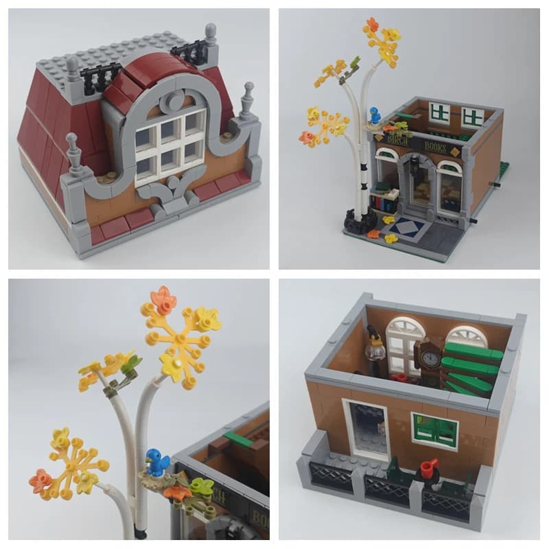 Modèle de librairie, architecture classique de vue sur rue, jouets de construction, briques de haute