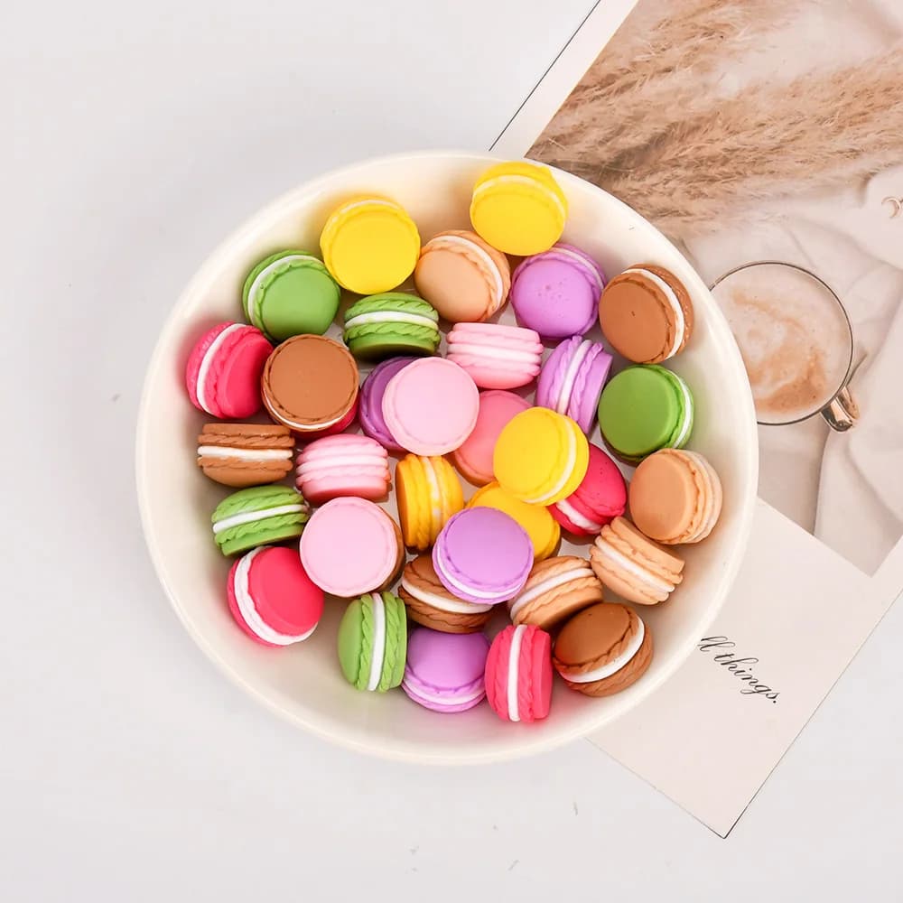 Breloques alimentaires en résine, dessin animé Macaron mignon, biscuits, pour bricolage, accessoires