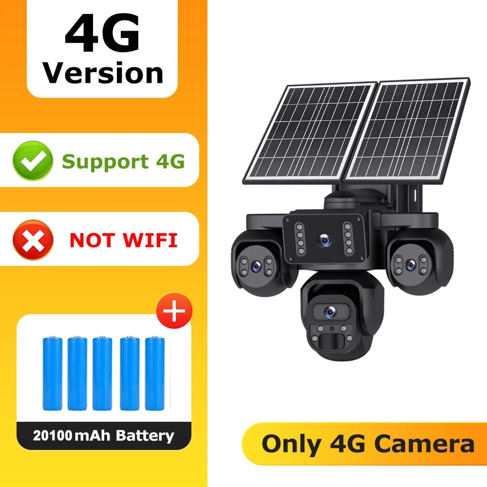 Caméra de sécurité solaire AI à quatre objectifs OKAM PRO AOV 24/7 en ligne, extérieure, 360° ° Ca