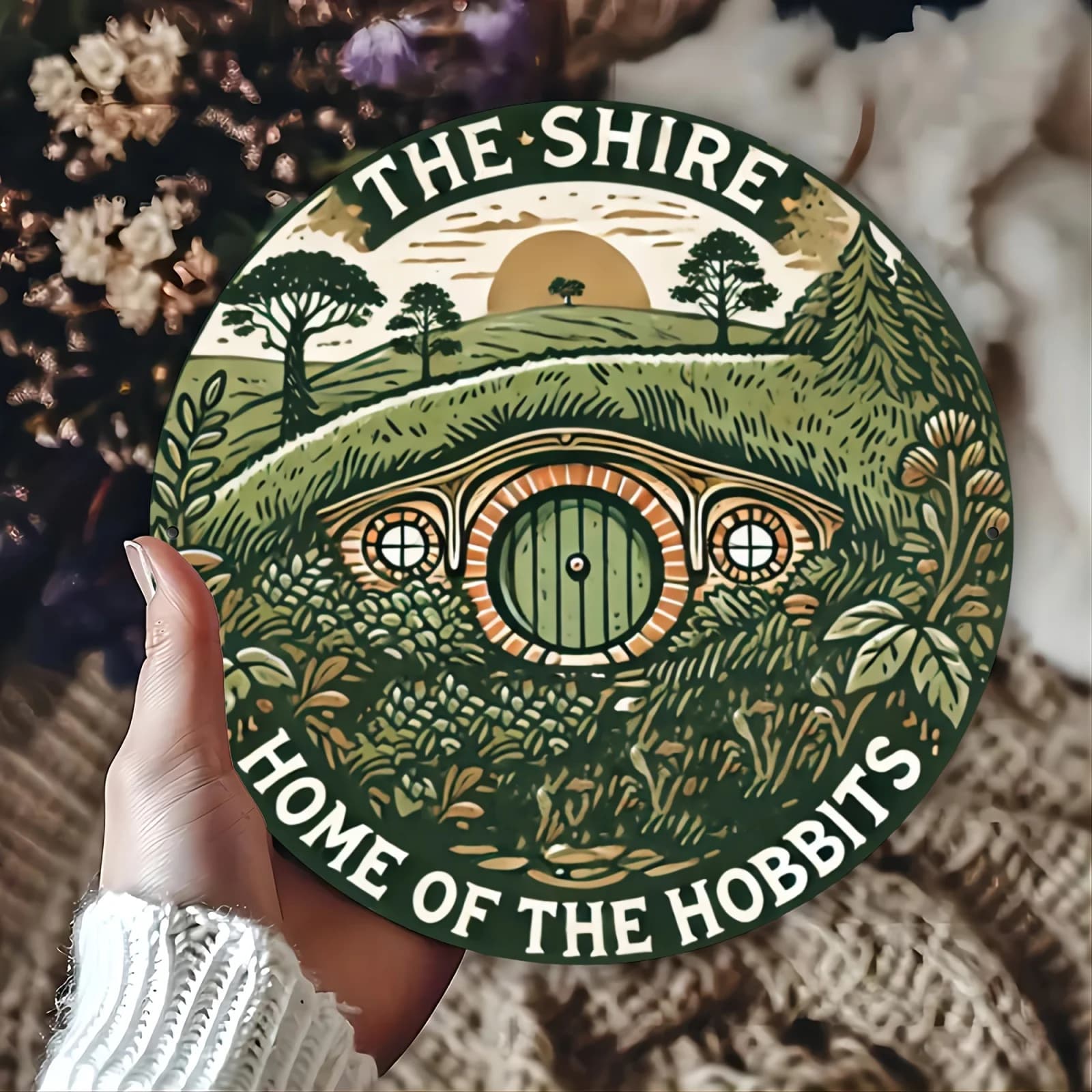 Panneau d'art mural rond en métal The Shire Hobbit's Home, 7.8 pouces, décor de ferme antirouille po