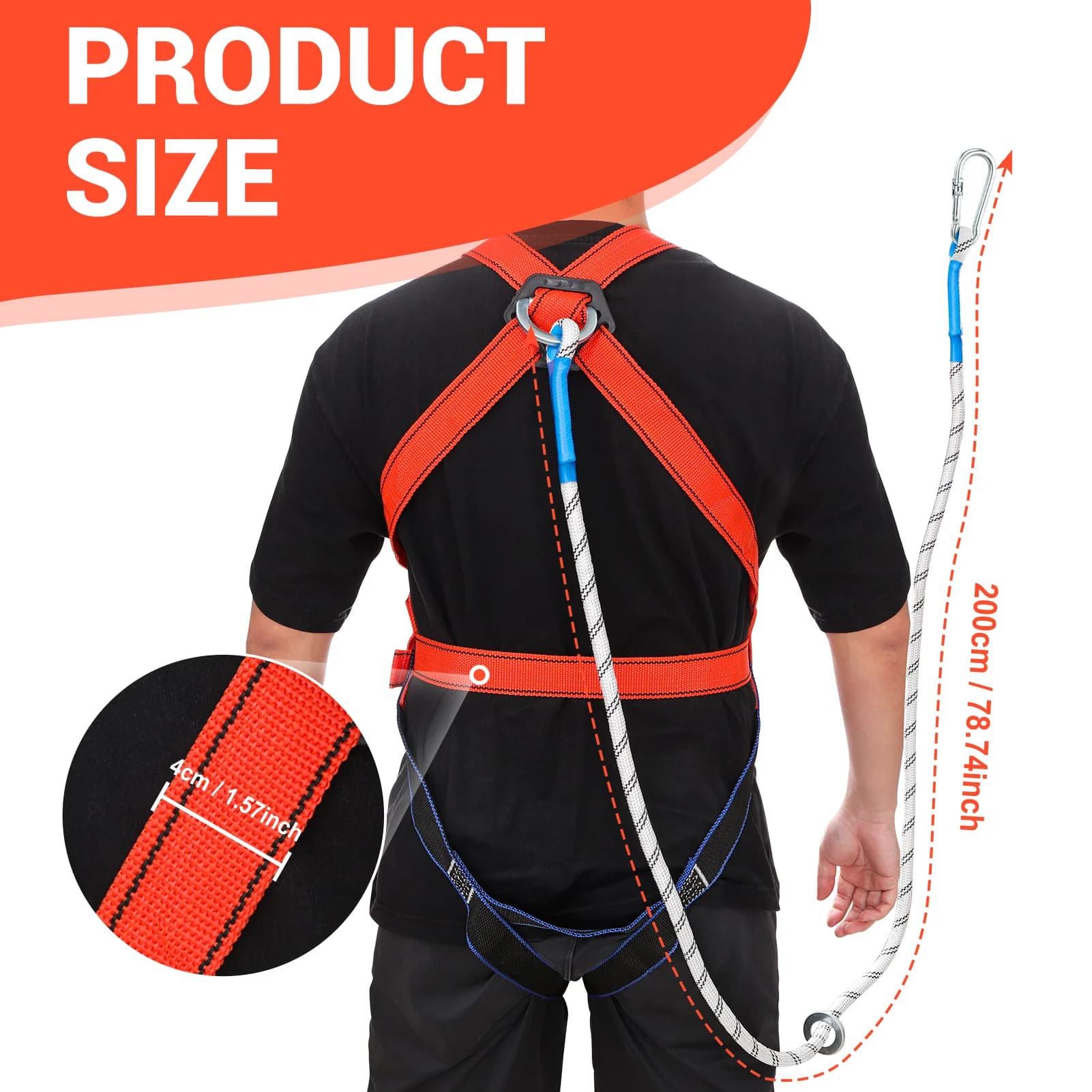 Harnais de sécurité pour le travail en hauteur avec mousqueton de ceinture de corde de sécurité de 2