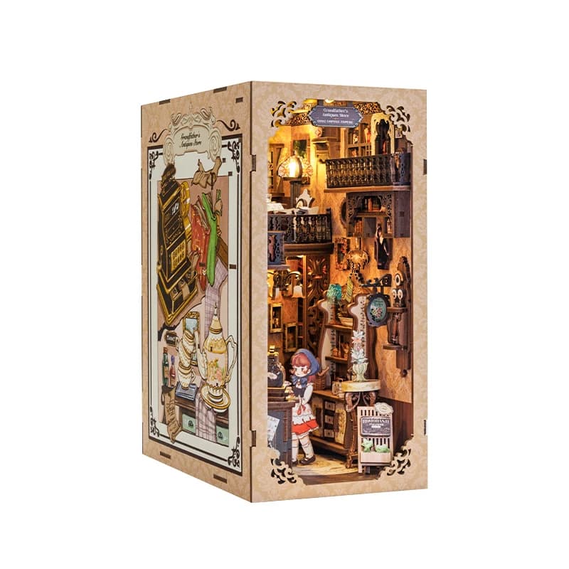 CUTEBEE bricolage coin livre maison de poupée avec lumière LED cache-poussière étagère insérer modèl