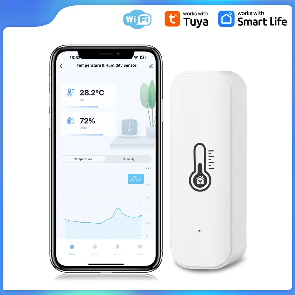 Capteur de température et d'humidité WIFI, hygromètre, thermomètre, sans écran LCD, Tuya, Support in