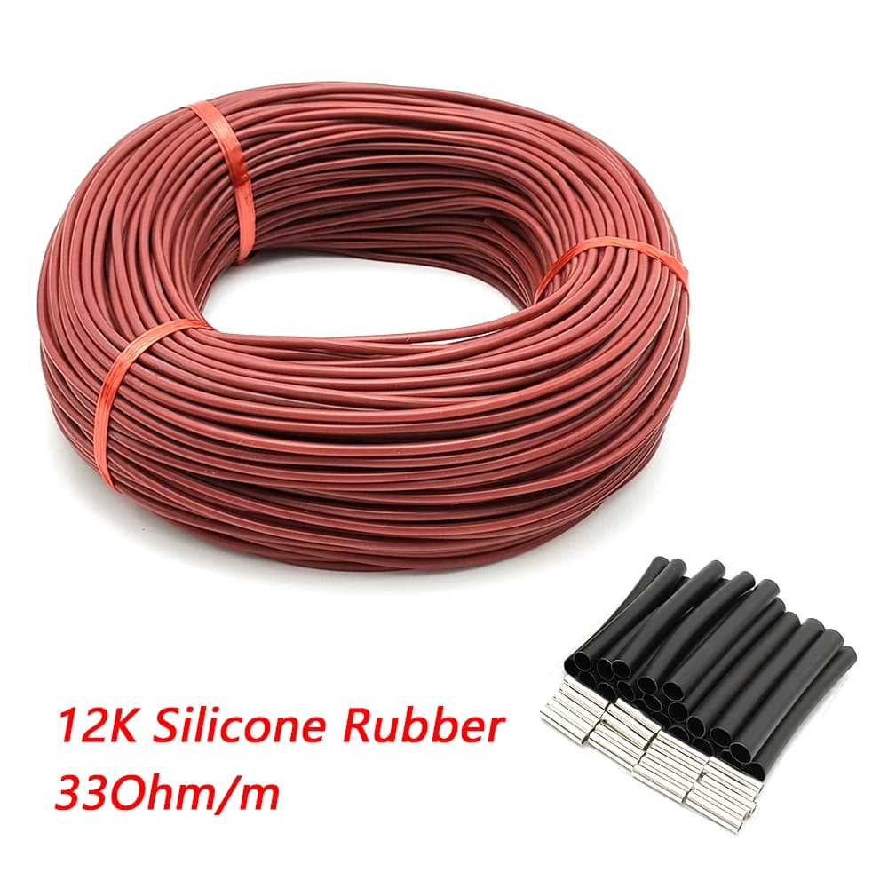 Câble chauffant chaud pour sol en caoutchouc de Silicone, 10 à 100 mètres, 12K, 33ohm/m, fils chauff