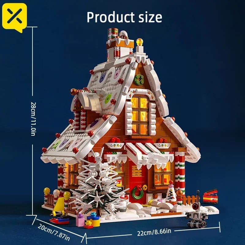 Blocs de construction de maison en pain d'épice de noël avec lumières LED, chalet festif, jouet d'as