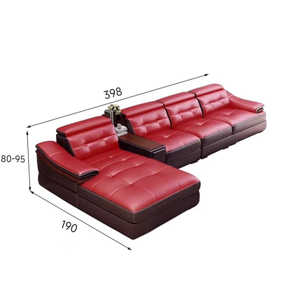 Canapé d'angle en cuir véritable, canapé sectionnel moderne en forme de L avec accoudoirs larges et