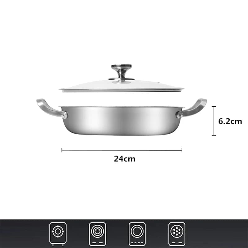 Grande poêle hybride antiadhésive en acier inoxydable 316, poêle Paella avec couvercle, poêle de cui