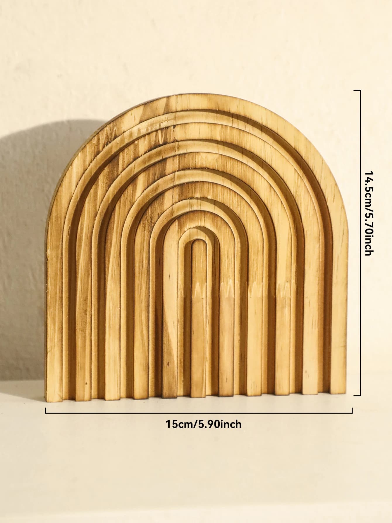 Décor d'arc en bois couleur charbon de bois Boho, ornement de table de sculpture géométrique minimal