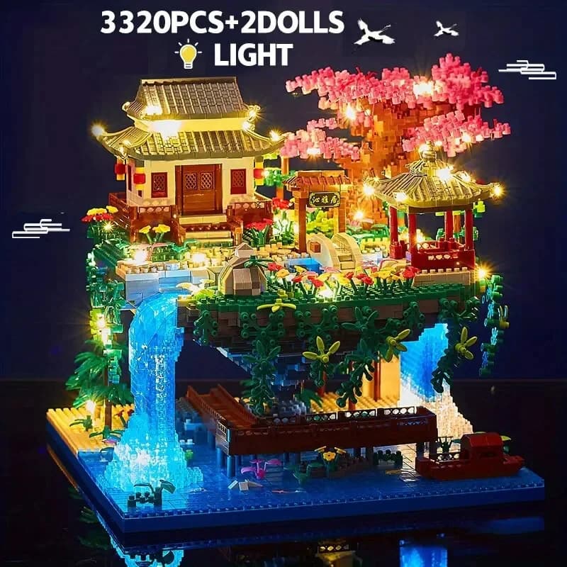 Maison dans les arbres Mini bloc MOC particules fleur de pêcher piscine traditionnelle éclairer Arch