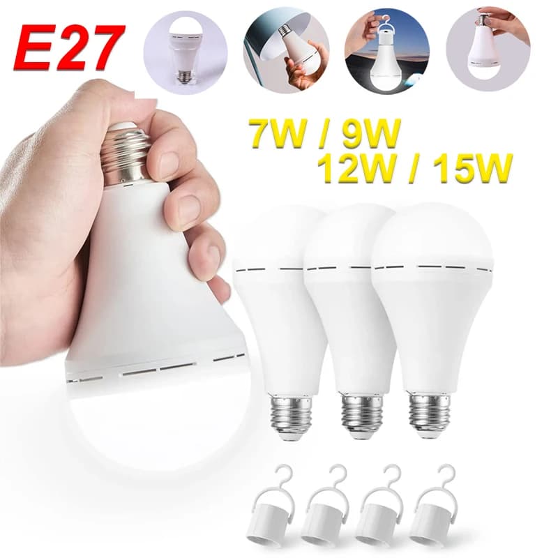 Ampoule LED Rechargeable 7w 9w 12w 15w 85-265V, ampoule de secours Portable suspendue, lampe de Camp