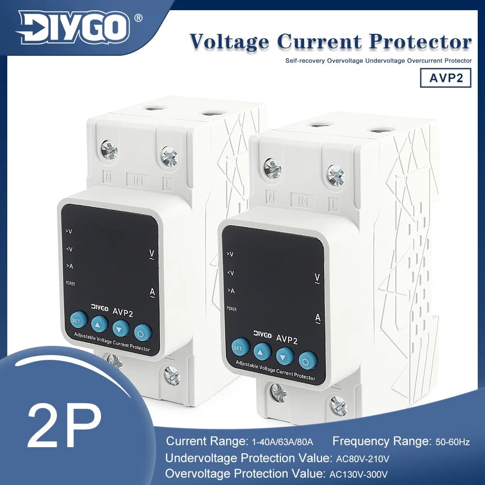 Protecteur de surtension et de sous-tension réglable AVP2 2P avec récupération automatique, protecti