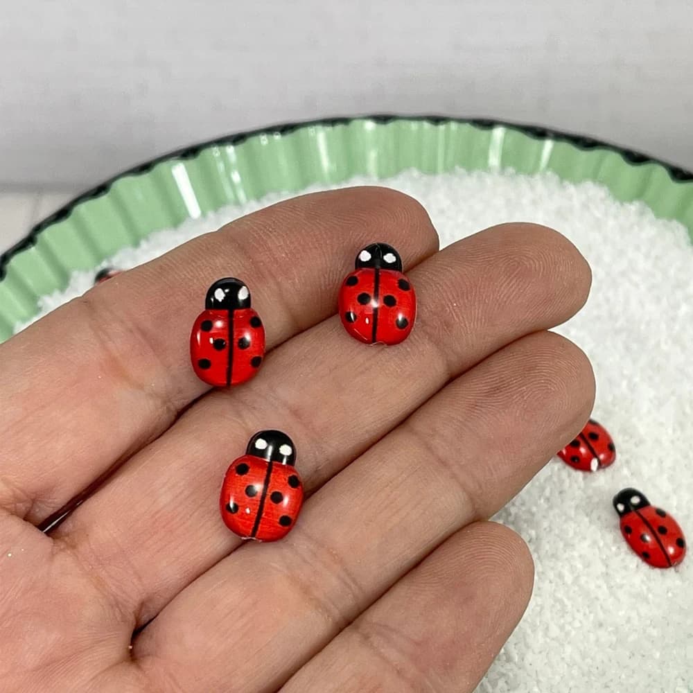 Figurines miniatures mignonnes en forme de coccinelle, en résine à dos plat, pour bricolage, artisan