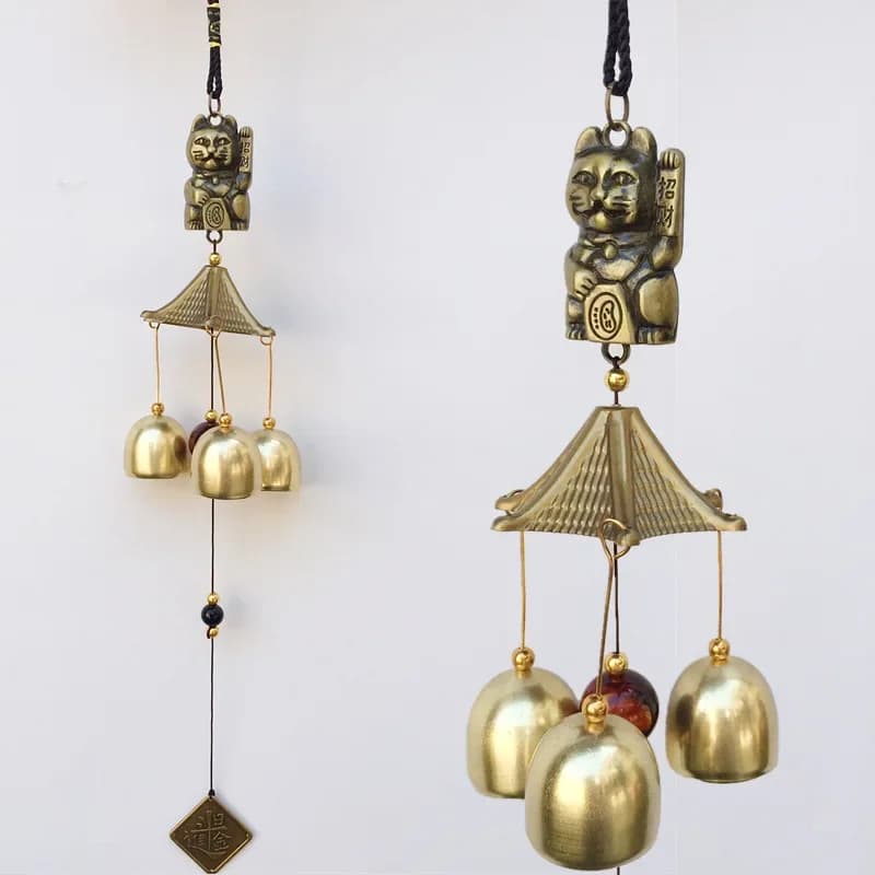 Sonnette de porte en alliage de cuivre en métal, pendentif Feng Shui, maison de ville, chat porte-bo
