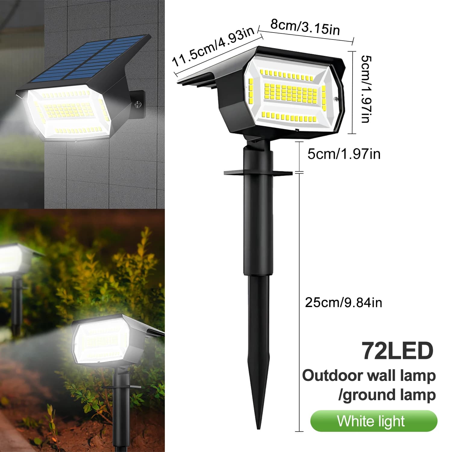 Projecteurs solaires extérieurs de paysage de 72/68 LED lumière solaire imperméable IP65 avec 3 Mode