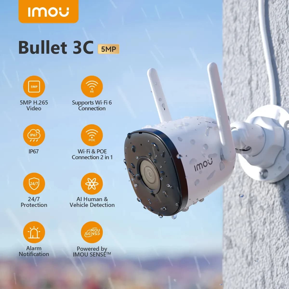 IMOU-Caméra de surveillance bullet extérieure IP WiFi HD 5MP (IP67), dispositif de sécurité sans fil