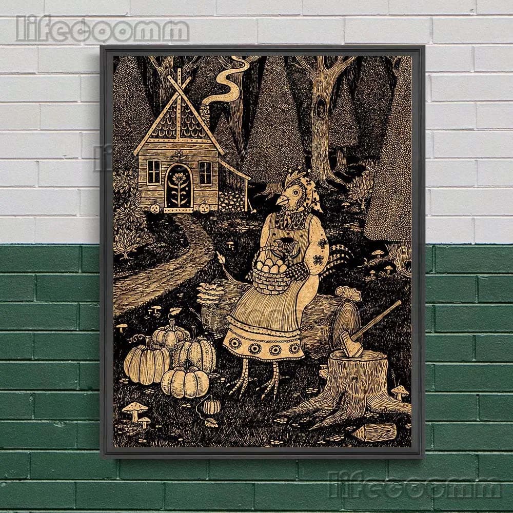 Mystérieuse forêt enchantée maison de sorcière Vintage mur Art toile peinture sorcellerie légendes A