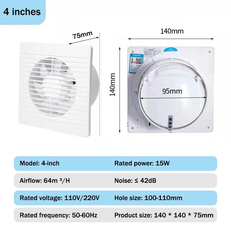 Ventilateur de Ventilation domestique de 4/6/8 pouces, puissant Purification de l'air, déshumidifica
