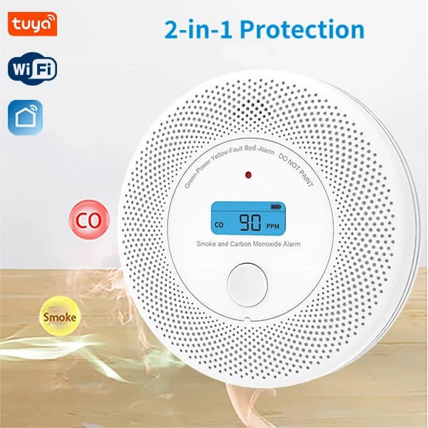 Détecteur intelligent de fumée et de monoxyde de carbone Tuya Wifi pour la maison, l'appartement, l'