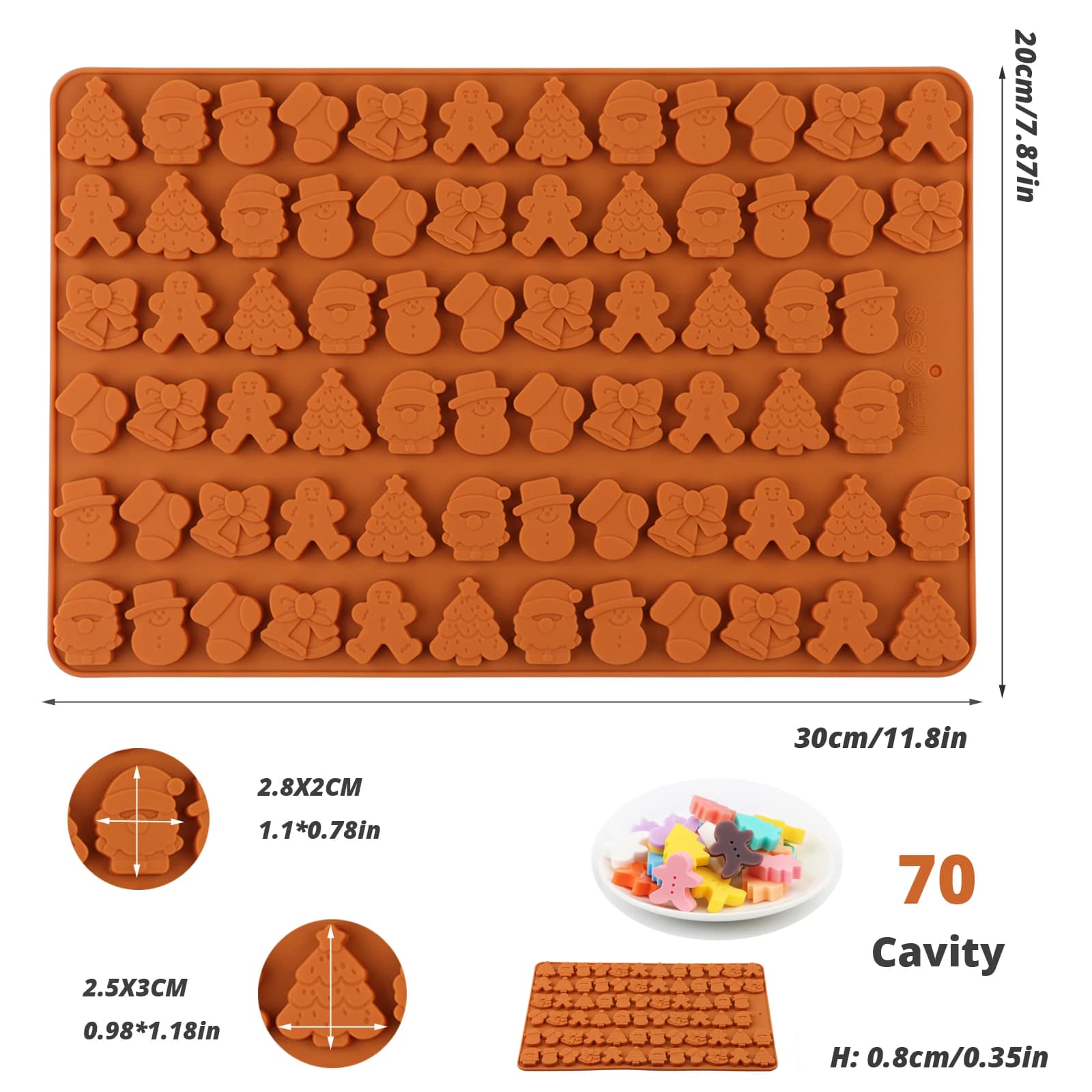 Quatre types de moules en silicone à thème de Noël pour bonbons et chocolats, fabriqués en silicone