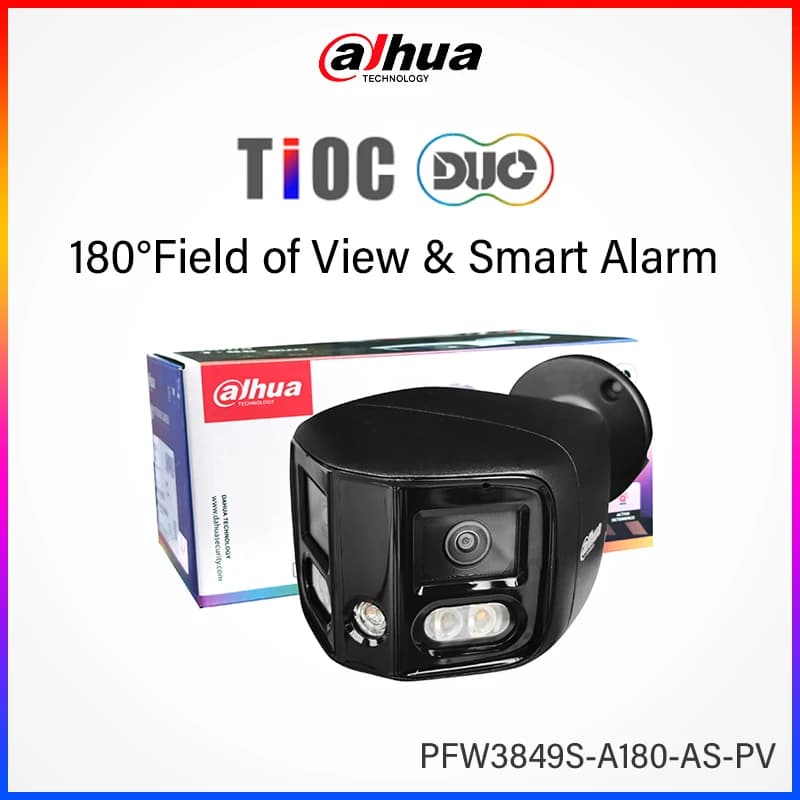 Dahua 4K 180 ° Caméra à double objectif, protection intelligente, lumières d'avertissement rouge e