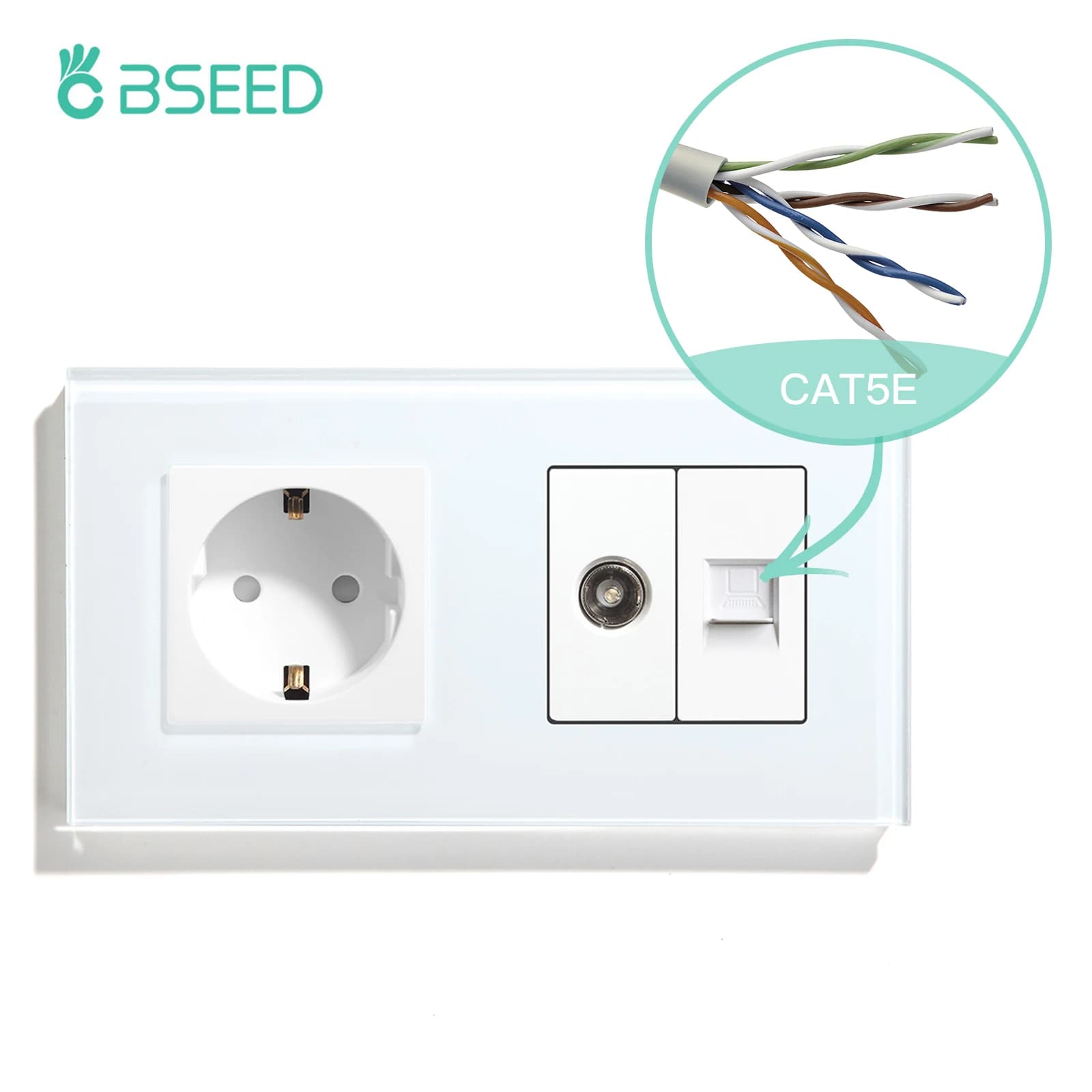 BSEED TV CAT5 avec prise ue Double prises murales TV Internet RJ45 connexions PC prises électriques