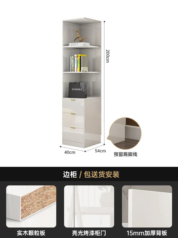 Armoire moderne à cannelures, blanche brillante, gain de place, haute et étroite, style nordique, me
