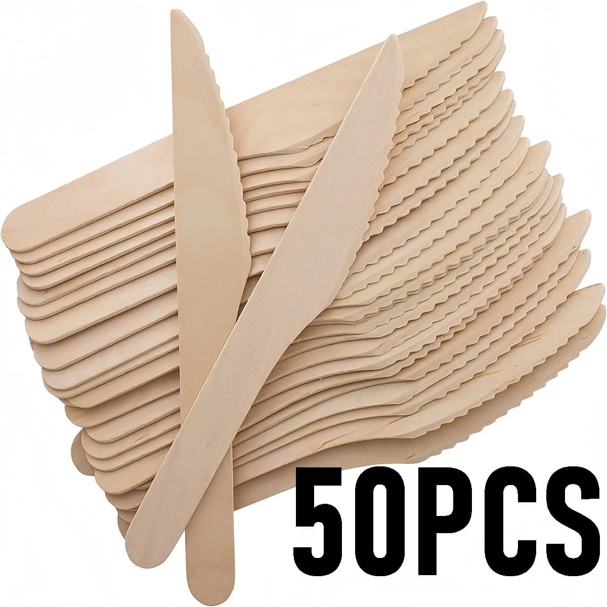 Couverts en bois jetables, ustensiles de dîner biodégradables et écologiques (50 fourchettes, 50 cou