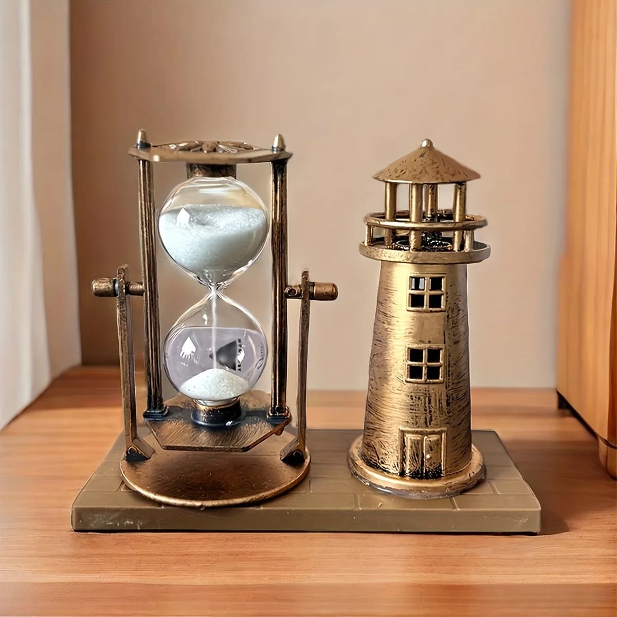 Ornement de bureau 3D en forme de phare sablier en bronze vintage pour la maison et le bureau, cadea