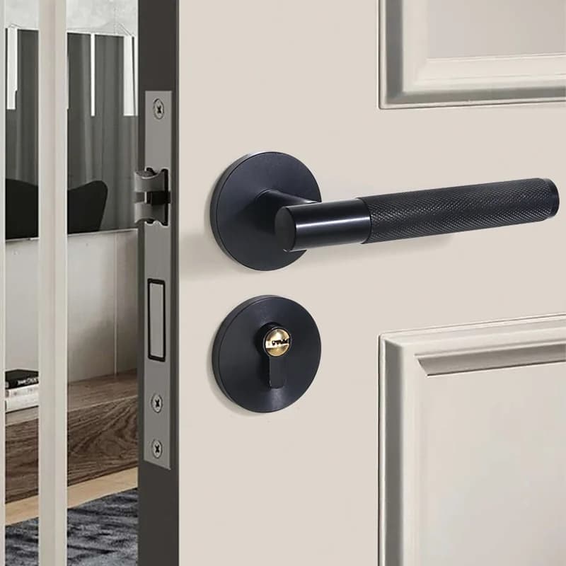 Poignée de porte intérieure de chambre à coucher noire, porte en bois silencieuse, grand corps de se