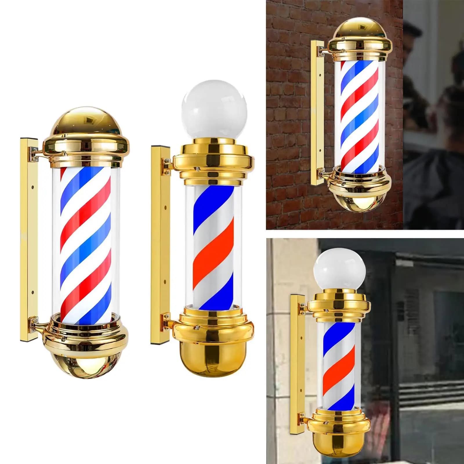 Poteau lumineux pour barbier, rouge, bleu, blanc, rayures LED rotatives, pour Salon de coiffure