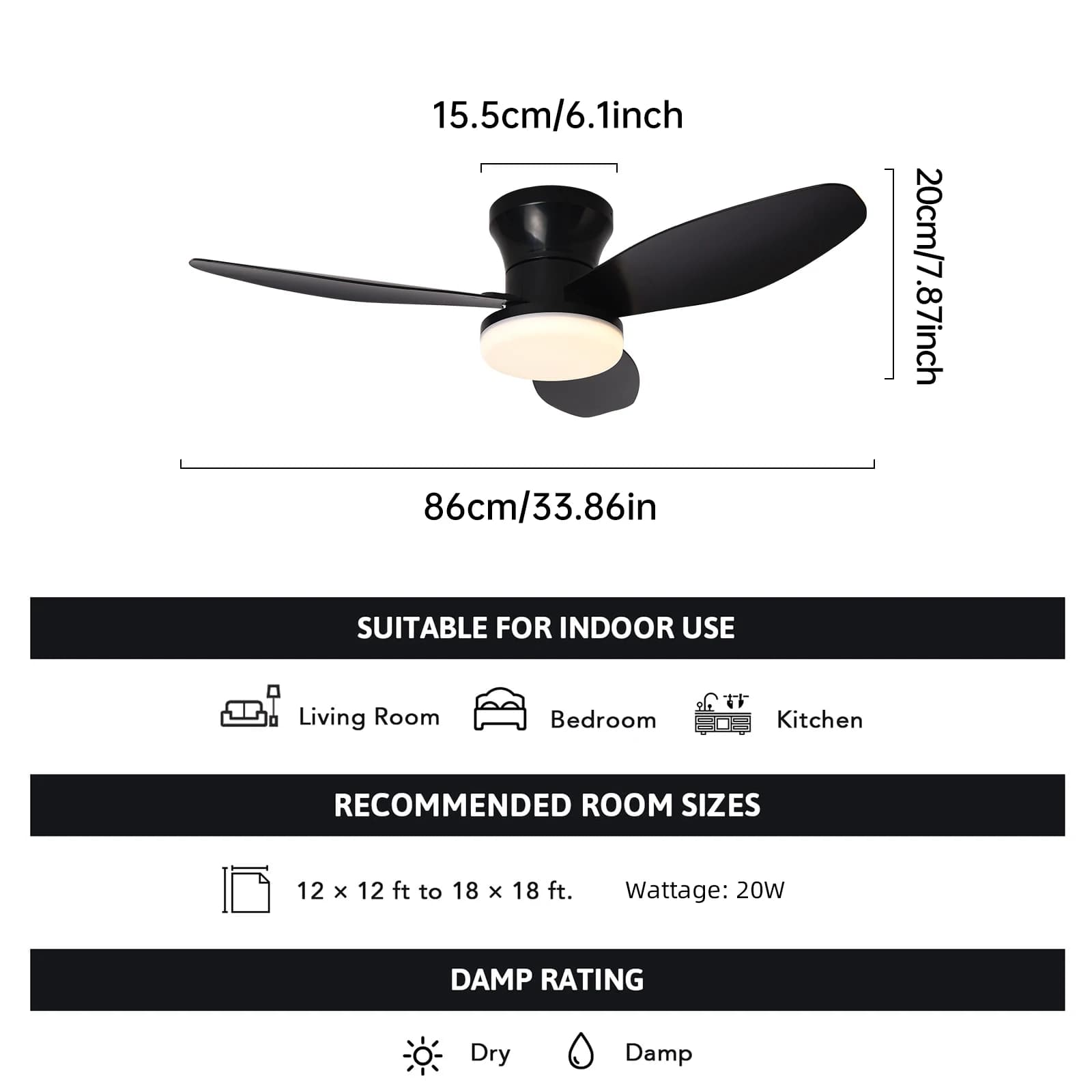 Ventilateur de plafond intelligent avec lumière LED silencieuse et lumière froide intégrée