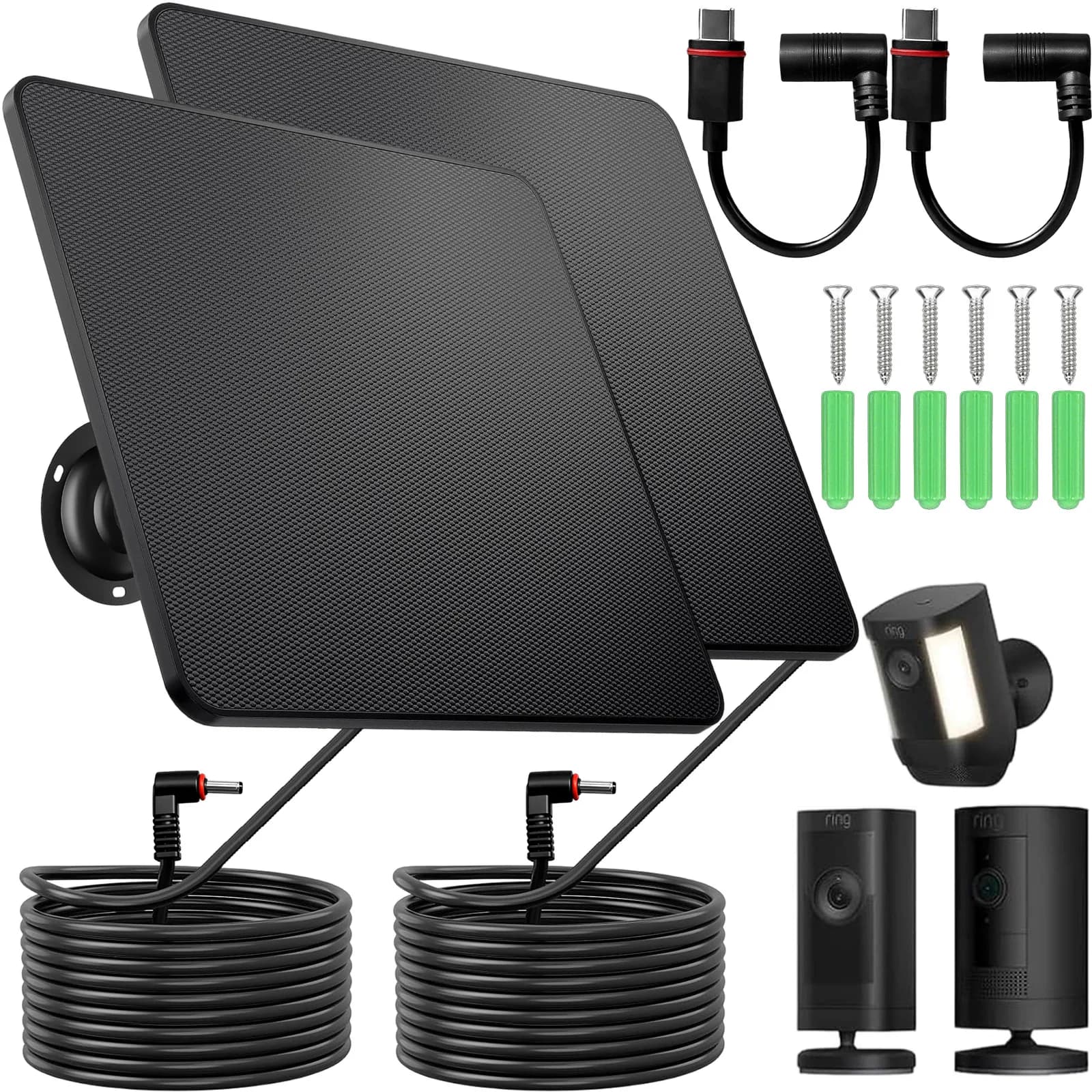 Panneau solaire pour caméra Ring, lot de 2, 5W, chargeur solaire compatible avec Ring, adaptateur de