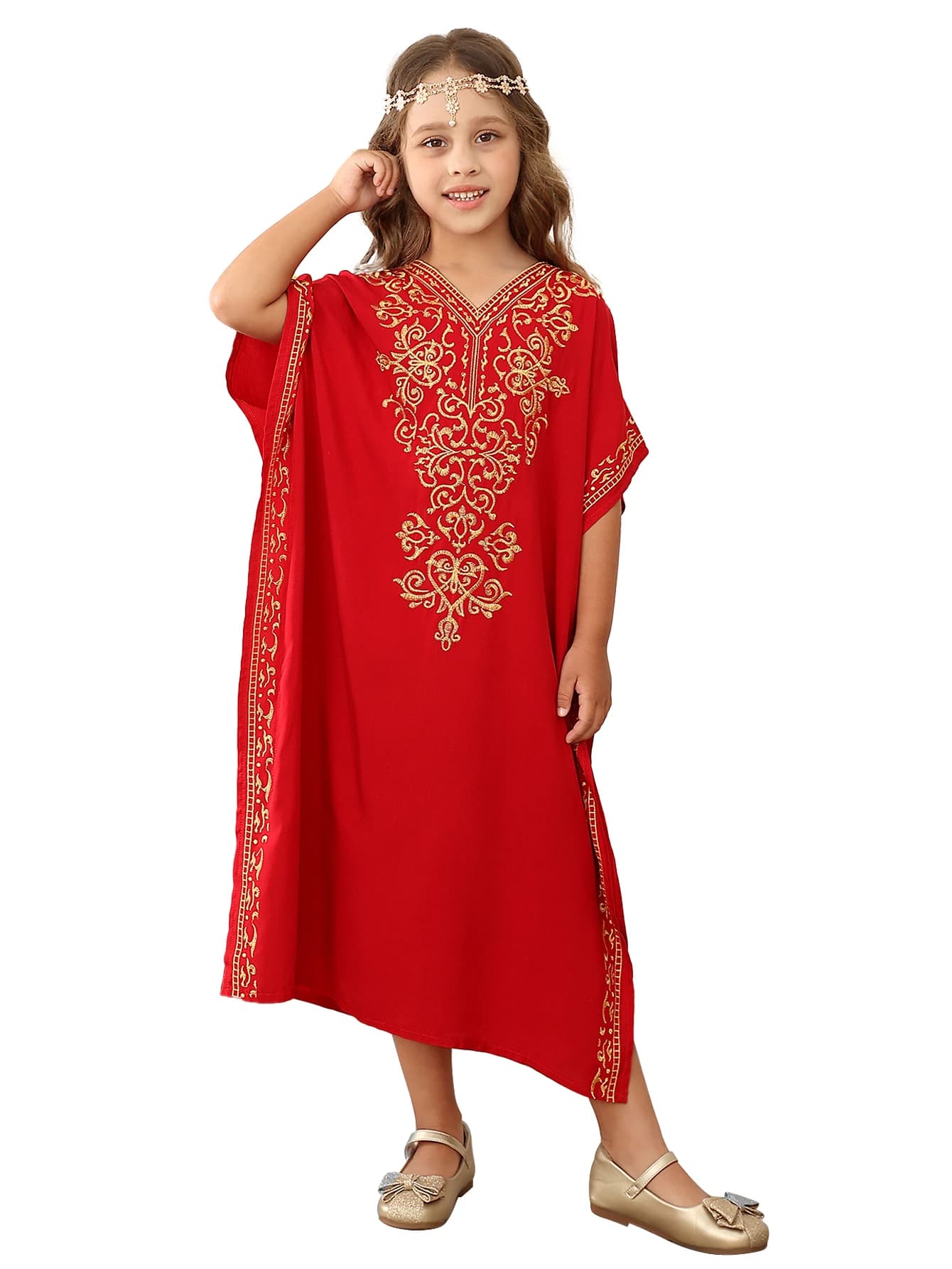 Robe marocaine pour enfants, ample, décontractée, chemisier brodé, Robe de maison