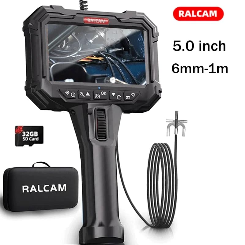Caméra endoscopique Ralcam avec lumière, caméra endoscopique avec 210 ° Tête mobile, écran HD de 5
