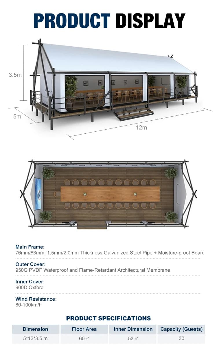Tentes de luxe pour hôtel de safari, glamping, restaurant et bar, personnalisées pour les mariages,