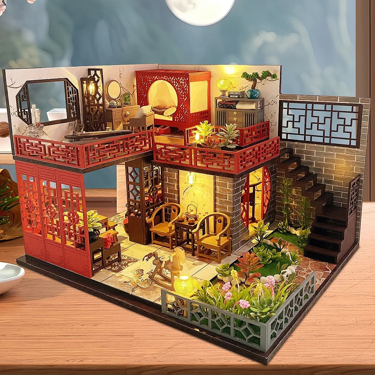 NOUVEAU Kits de construction miniatures en bois DIY pour maisons de poupées avec meubles, Chambre ch