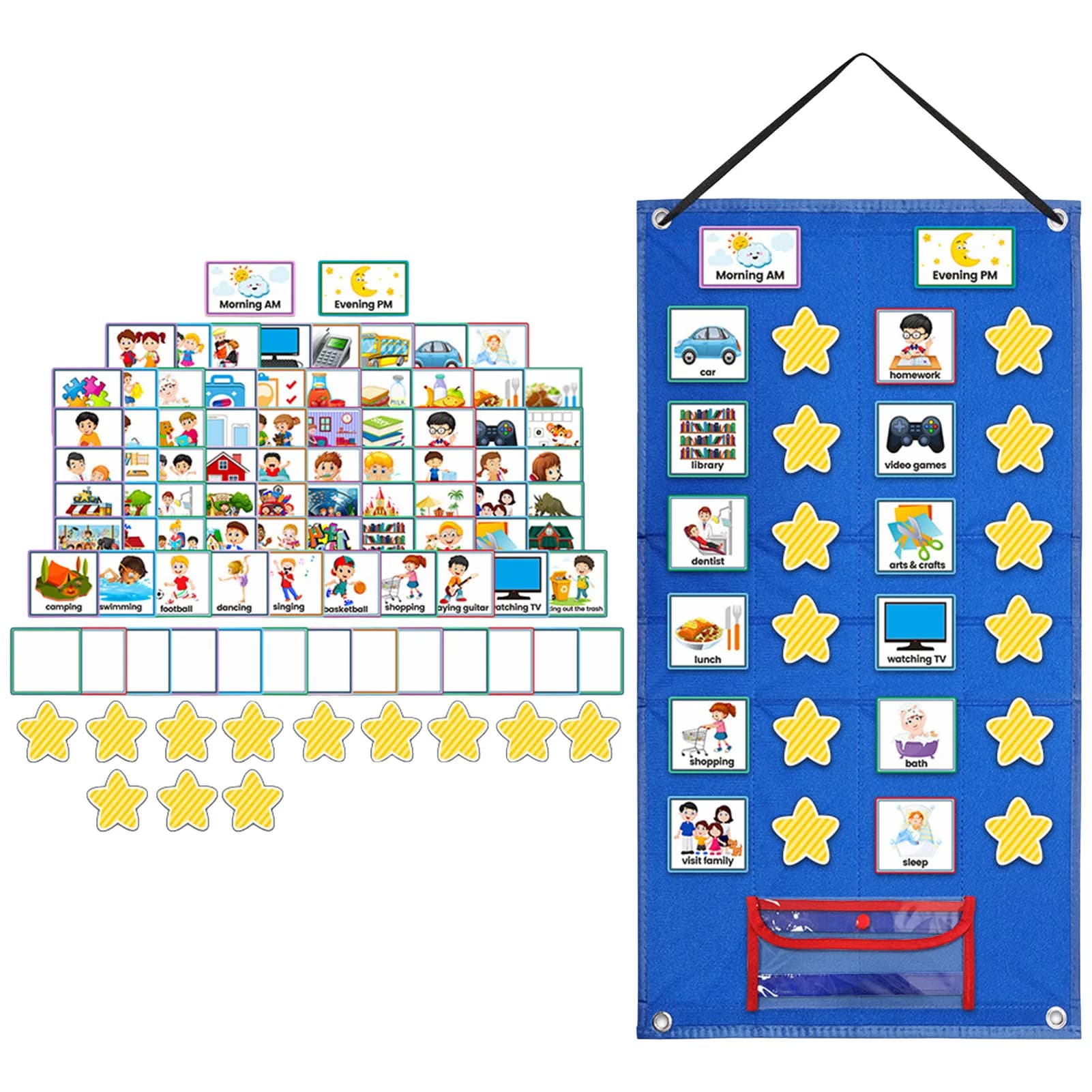 Tableau de calendrier visuel pliable sur pied pour enfants, maison, école, tenture murale avec 72 ca