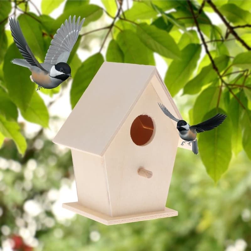 Nichoir à oiseaux en bois pour l'extérieur, à peindre, nid fait à main avec perchoir