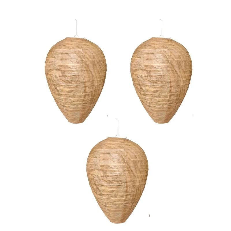 Lot de 3 faux nids de guêpes suspendus pour extérieur, lanternes en papier anti-insectes, répulsifs