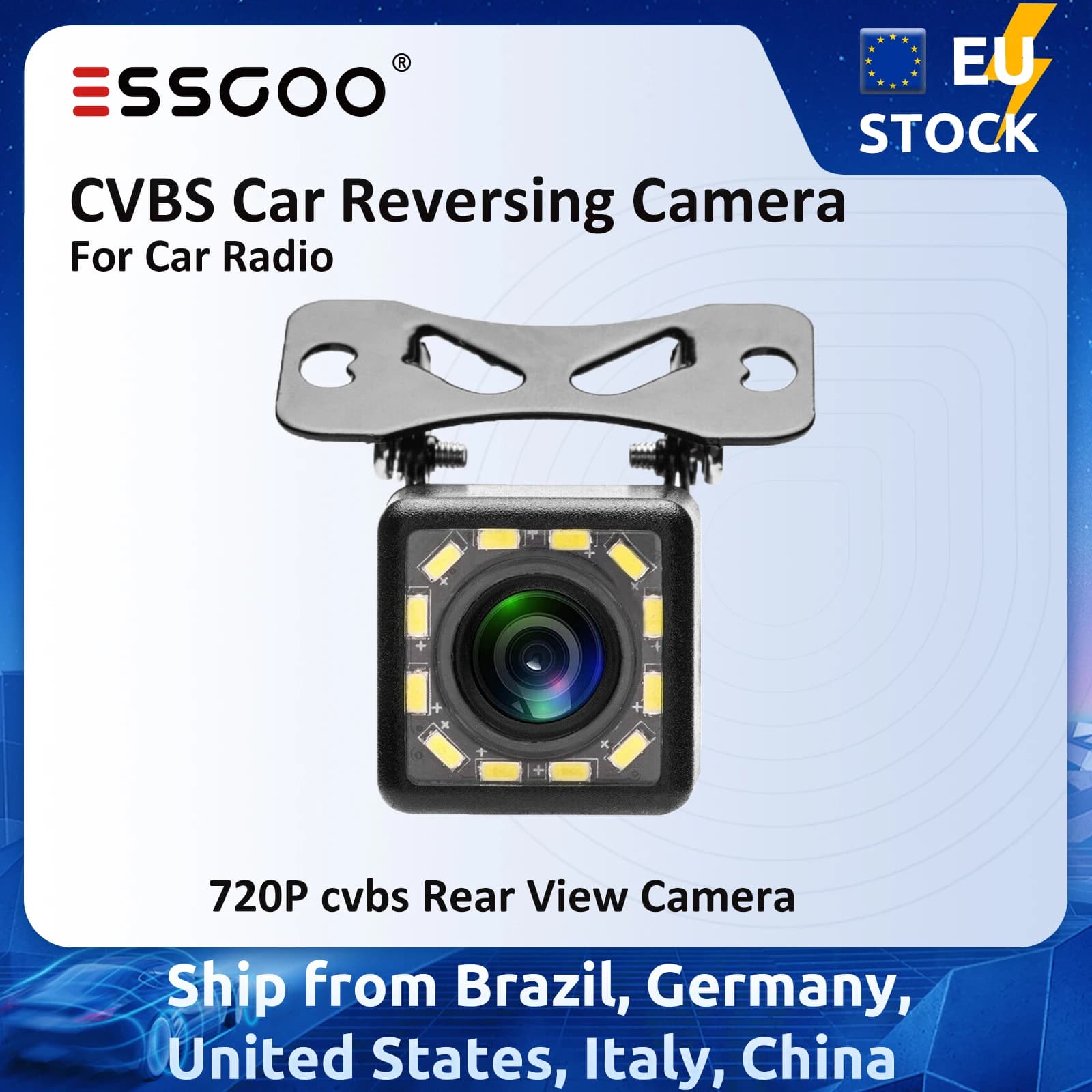 ESSGOO-Caméra de recul CVBS 720P pour autoradio, accessoires de voiture, moniteur de stationnement,